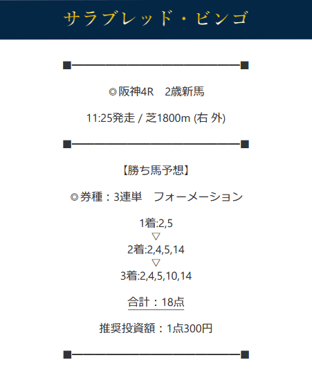 イマカチの12月26の有料プランサラブレッドビンゴの買い目