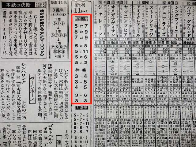 2021年7月31日の某有名競馬新聞A社の新潟11R予想