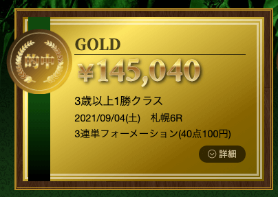 ラッキー競馬の的中実績「ゴールド」の145,040円