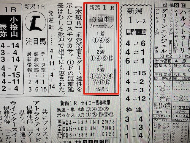 某有名競馬新聞A社の2021年10月10日の新潟１R の予想