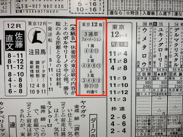 2021年10月23日の東京12Rの某有名競馬新聞A社の予想