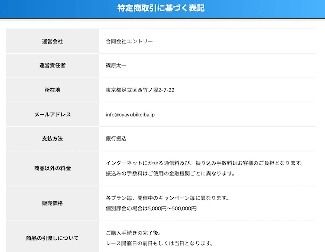 OYAYUBI競馬特商法