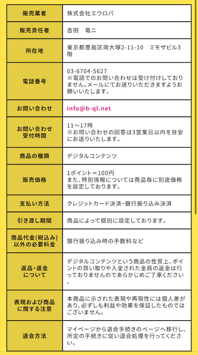 ユメウマ　特定商取引に関する表記