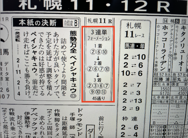 フヤセル2022年8月13日札幌11R某有名競馬新聞A社