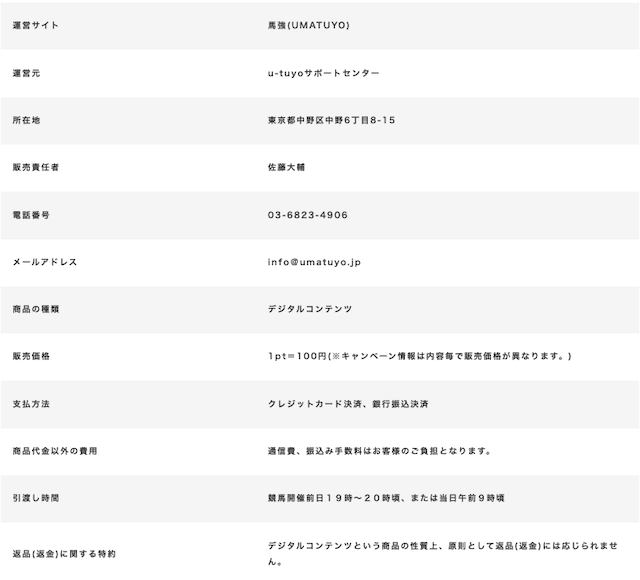 馬強特定商取引法に基づく表記