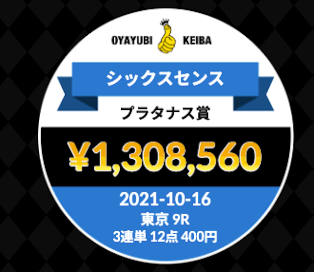 OYAYUBI競馬2021年10月16日有料情報的中実績