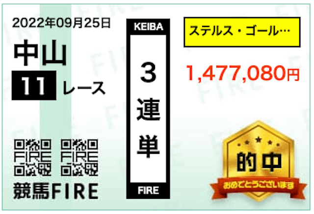 競馬fire(ファイア)2022年9月25日中山11R的中実績