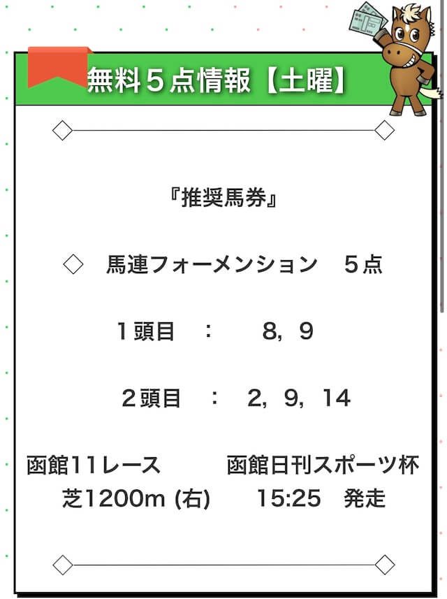 めざまし万馬券無料情報2021年7月3日函館11R