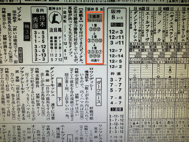 バケン商会2022年11月13日阪神8R某有名競馬新聞社予想