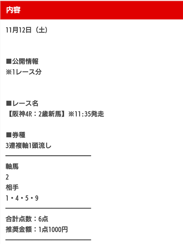 ウマセラ2022年11月12日無料情報阪神4R