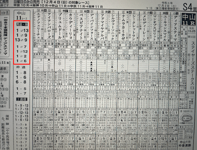 ハナミチ2022年12月3日中山11R某有名競馬新聞紙社