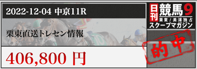 日刊競馬9有料情報2022年12月4日中京11R的中実績