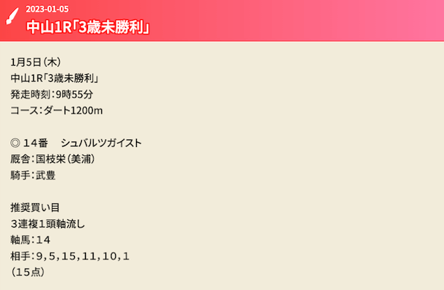 けいばーの2023年1月5日無料情報中山1R