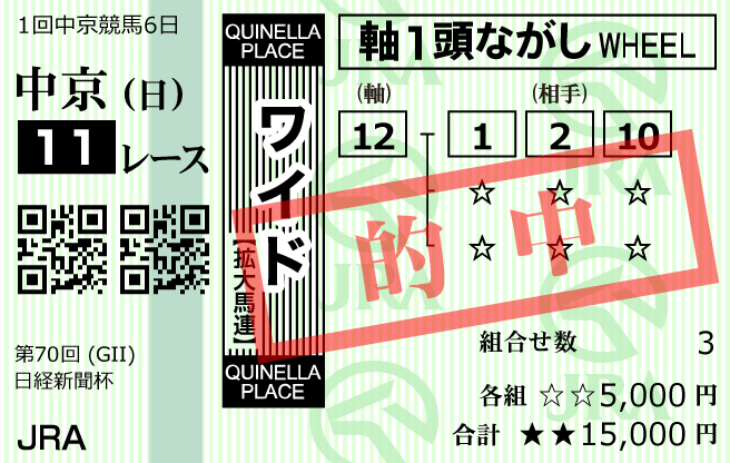 ウマピース2023年1月15日無料情報東京11R購入馬券