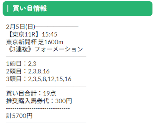 ネオス2023年2月5日無料情報東京11R
