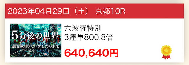 タイムマシン2023年4月29日有料情報的中実績