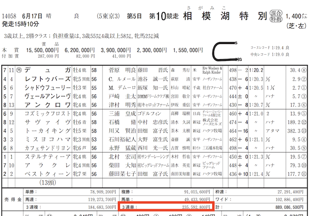 カセゴー2023年6月17日的中実績の捏造検証東京10R売上金データ
