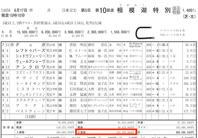 カセゴー2023年6月17日的中実績の捏造検証東京10R売上金データ