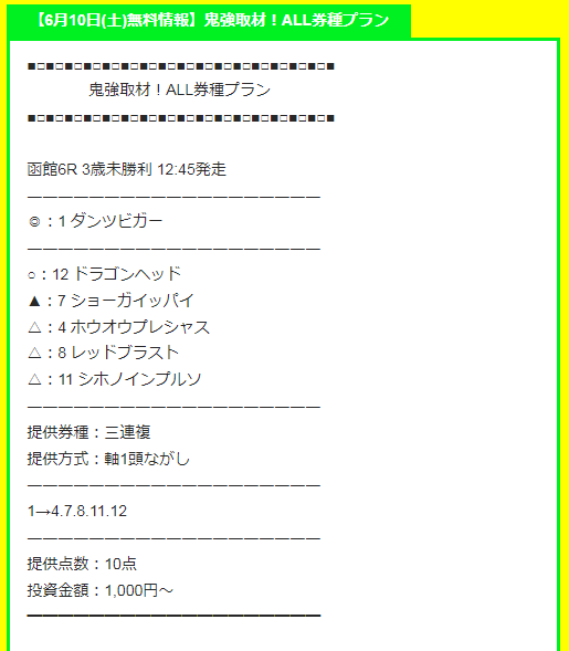 勝ち馬情報局無料予想