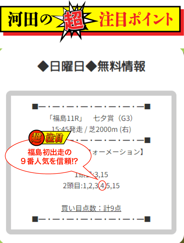 競馬キャンプ0709七夕賞河田ポイント