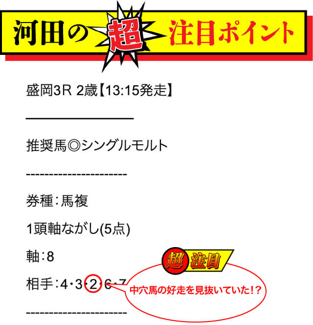 地方競馬GO2023年7月31日盛岡3R河田ポイント