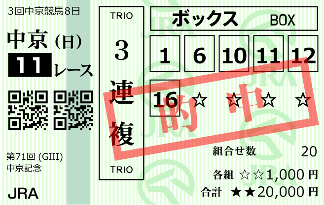 的中ファーム2023年7月23日中京記念的中馬券