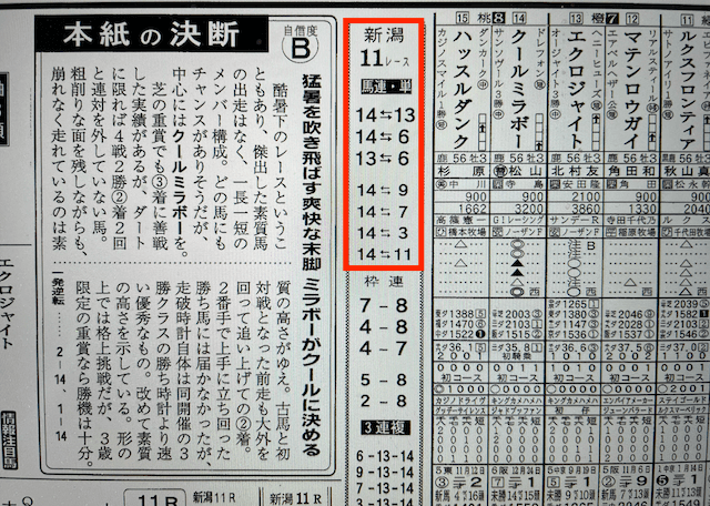 ファンファーレ2023年8月6日無料予想新潟11R某有名競馬新聞社A