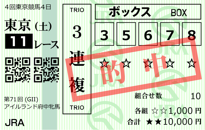 トクスル2023年10月14日東京11R的中馬券