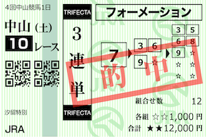 馬生2023年9月9日中山10R的中馬券