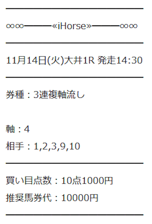 ihorse無料予想2023年11月14日