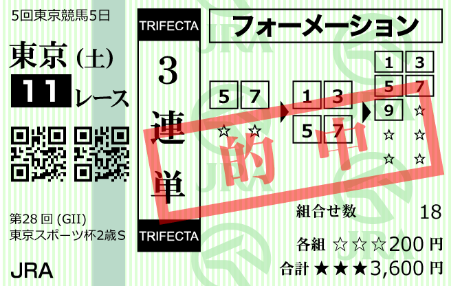 成金競馬道2023年11月18日東京11R的中馬券