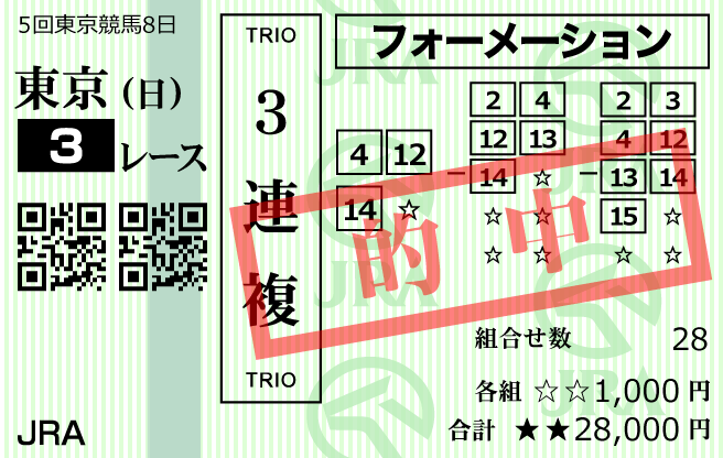 ハーレム競馬2023年11月26日東京3R的中馬券