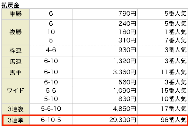 ヒットザマーク2024年1月8日中山12R払い戻し