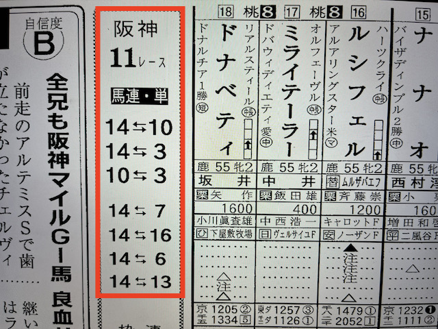 えぶり2023年12月10日阪神11R競馬新聞予想