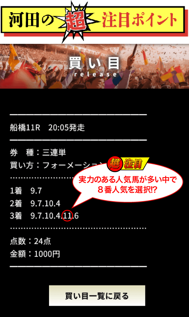 プラチナム2024年5月2日船橋11R河田ポイント