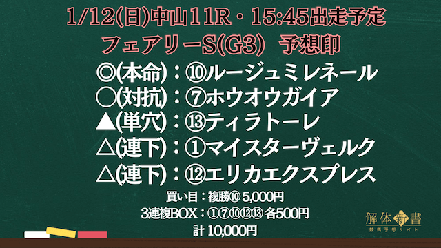 フェアリーS2025AI買い目