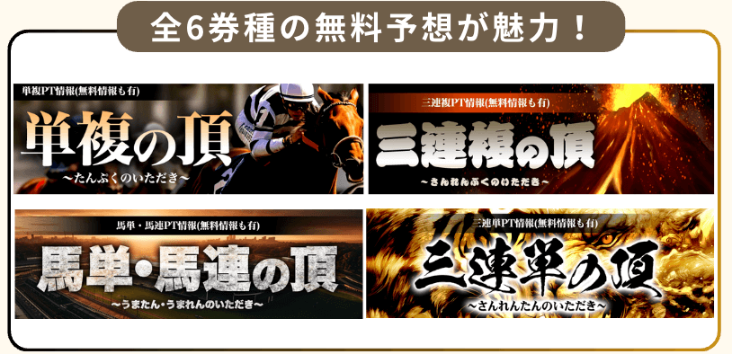 馬争の頂が提供する無料予想の券種