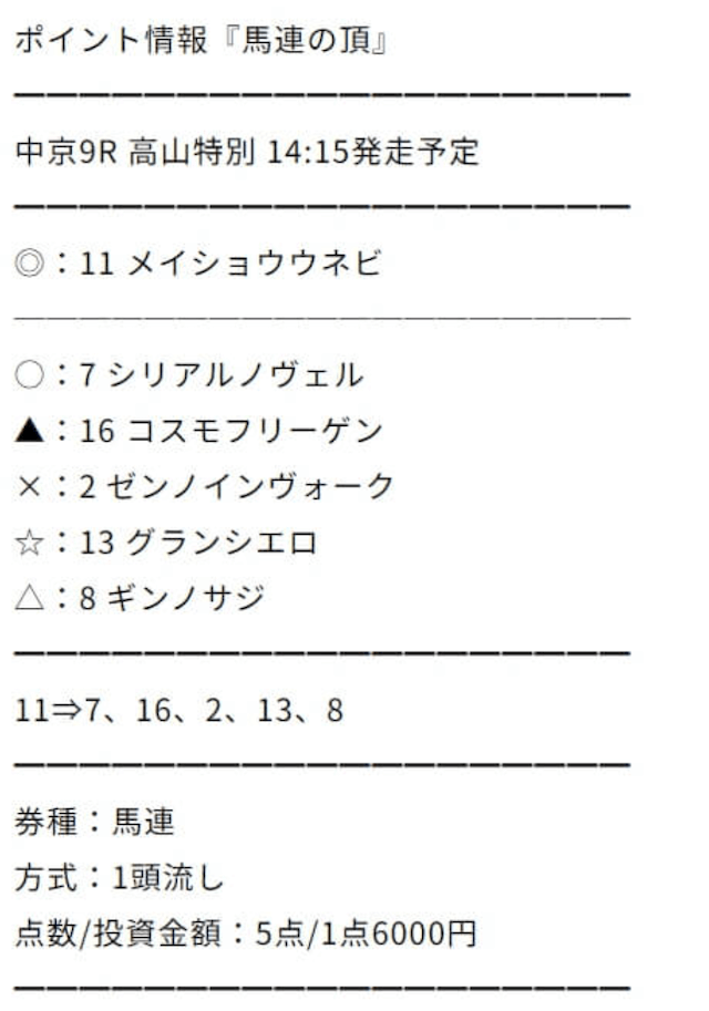 馬争の頂2023年12月16日の有料プラン