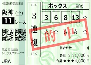 リスタート2025年9月27日・阪神11R・3連複馬券