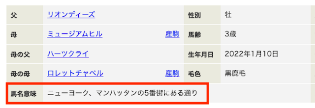 ミュージアムマイルの馬名の由来