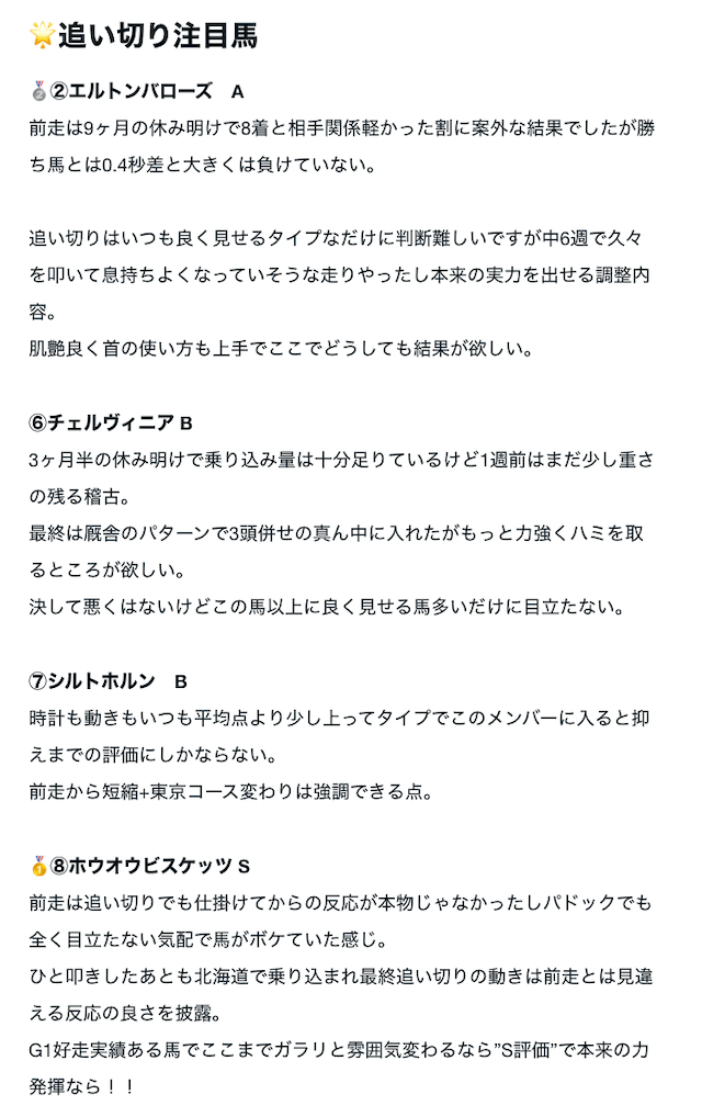 けんしろうノート追い切り注目馬画像