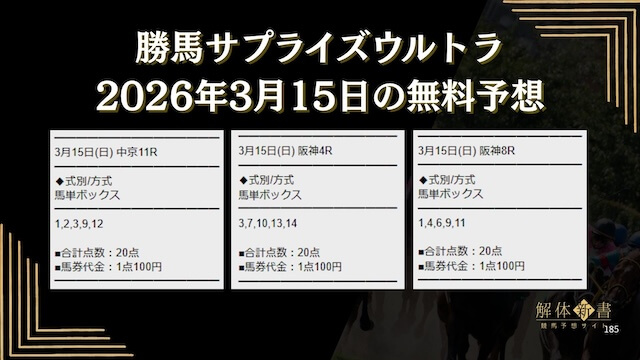 勝馬サプライズウルトラ2026年3月15日の無料予想