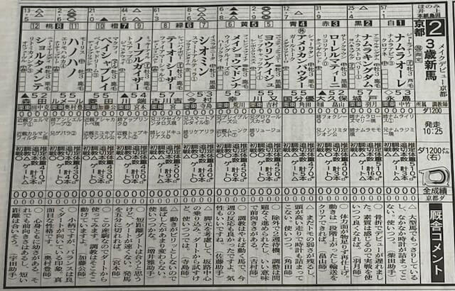デイリースポーツ馬柱画像
