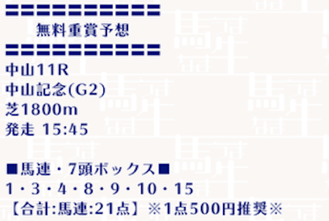 馬生の2025年3月2日の無料予想買い目画像