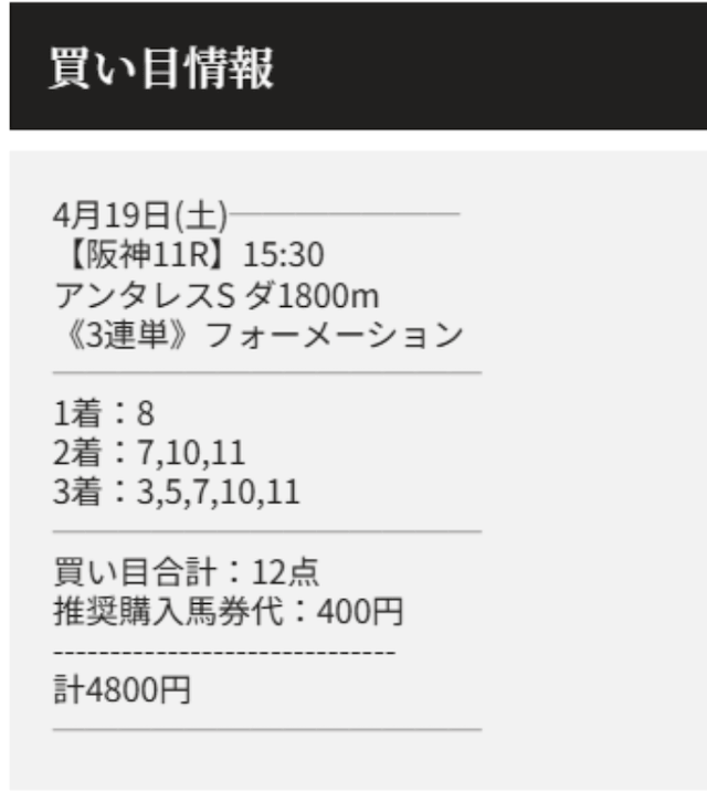 天才穴馬党4月19日有料予想買い目画像