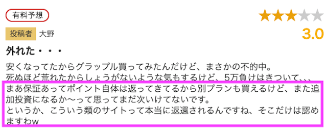 返還保証の口コミ抜粋