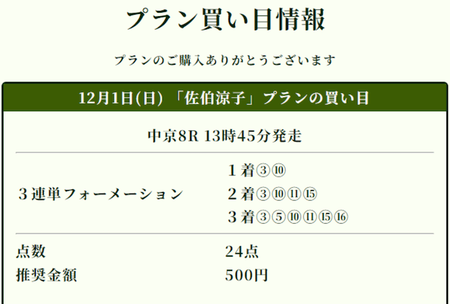 競馬ナンバーワン有料予想買い目画像