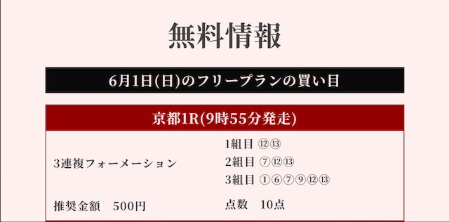 競馬リベンジャーズ6月1日無料予想買い目画像