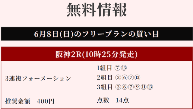 競馬リベンジャーズ6月8日無料予想買い目画像