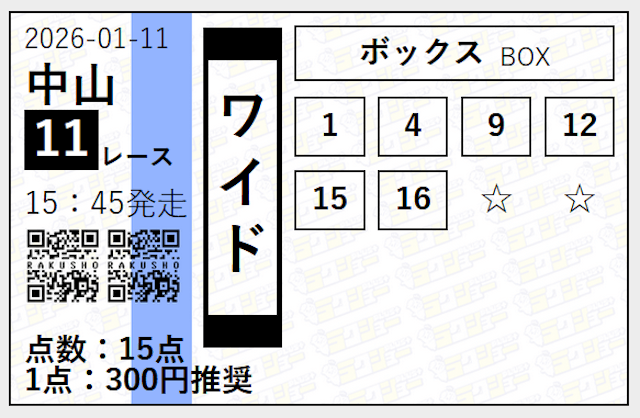 ラクショープラスの無料予想2026年1月11日買い目画像